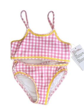 🆓 $0 WITH PURCHASE - 💦 OLD NAVY NWT Pink Gingham 2 Piece Swimsuit Sz 4Y